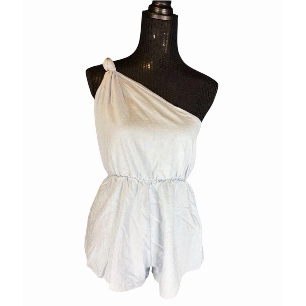 Automet Baby Blue Romper Women's Linen Blend Tie Shoulder Relaxed Boho Sz Large